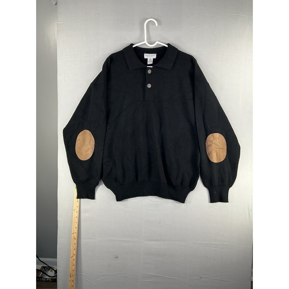 Tricots St Raphael Black Wool Blend Sweater Elbow Patches Mens Medium Vintage